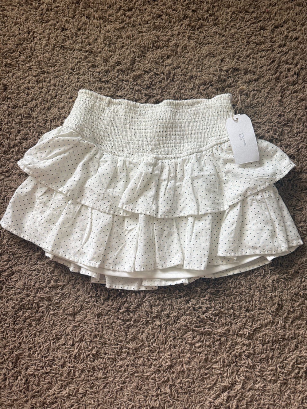Midnight Sky Women’s Tiered Ruffle Mini Skirt - White navy polka dot large